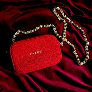 Chanel Red Cosmetic Bag/Pouch 2021 Collection with Pearl Strap